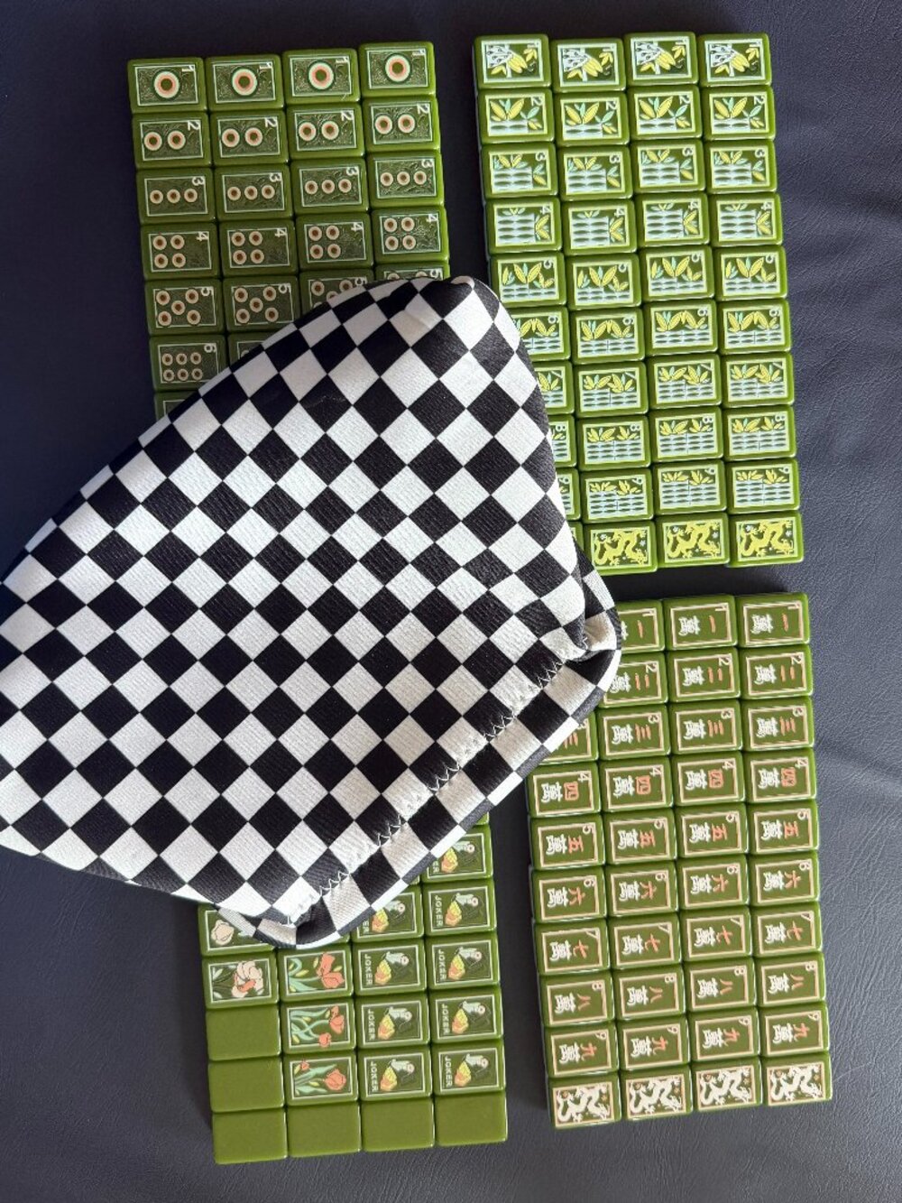 American Mahjong Complete Set - Green Floral Tiles